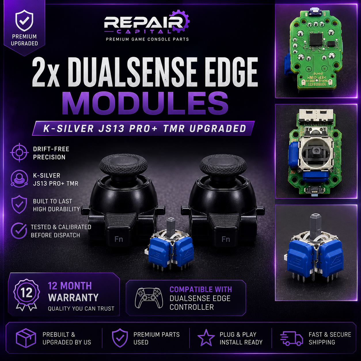 2x PS5 DualSense Edge Stick Modules – K-Silver JS13 Pro+ TMR Upgrade
