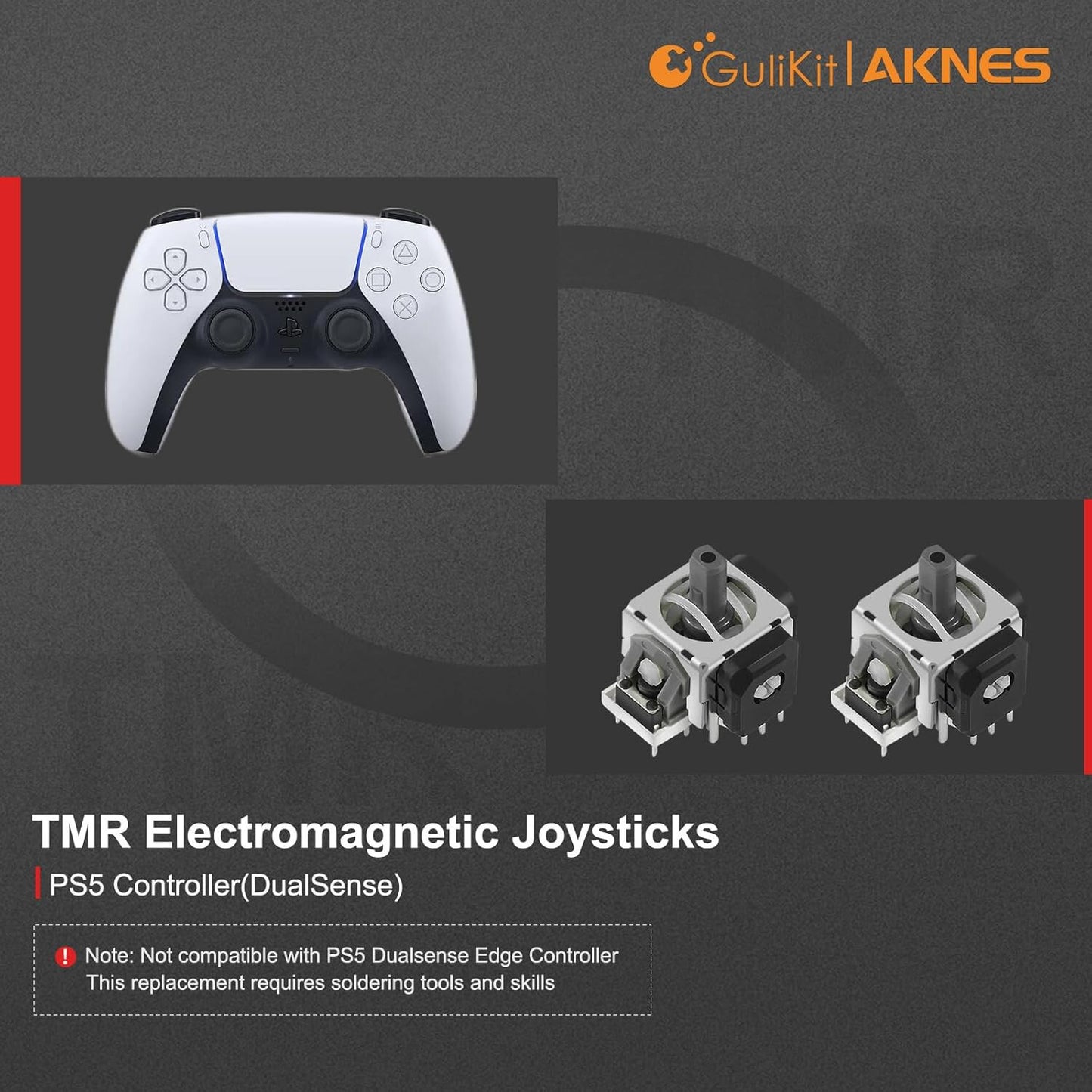 GuliKit TMR Electromagnetic Joysticks for DualSense PS5 / Edge Controller, Sticks Replacement Accessories for Playstation 5 Controller, Thumbstick Caps included