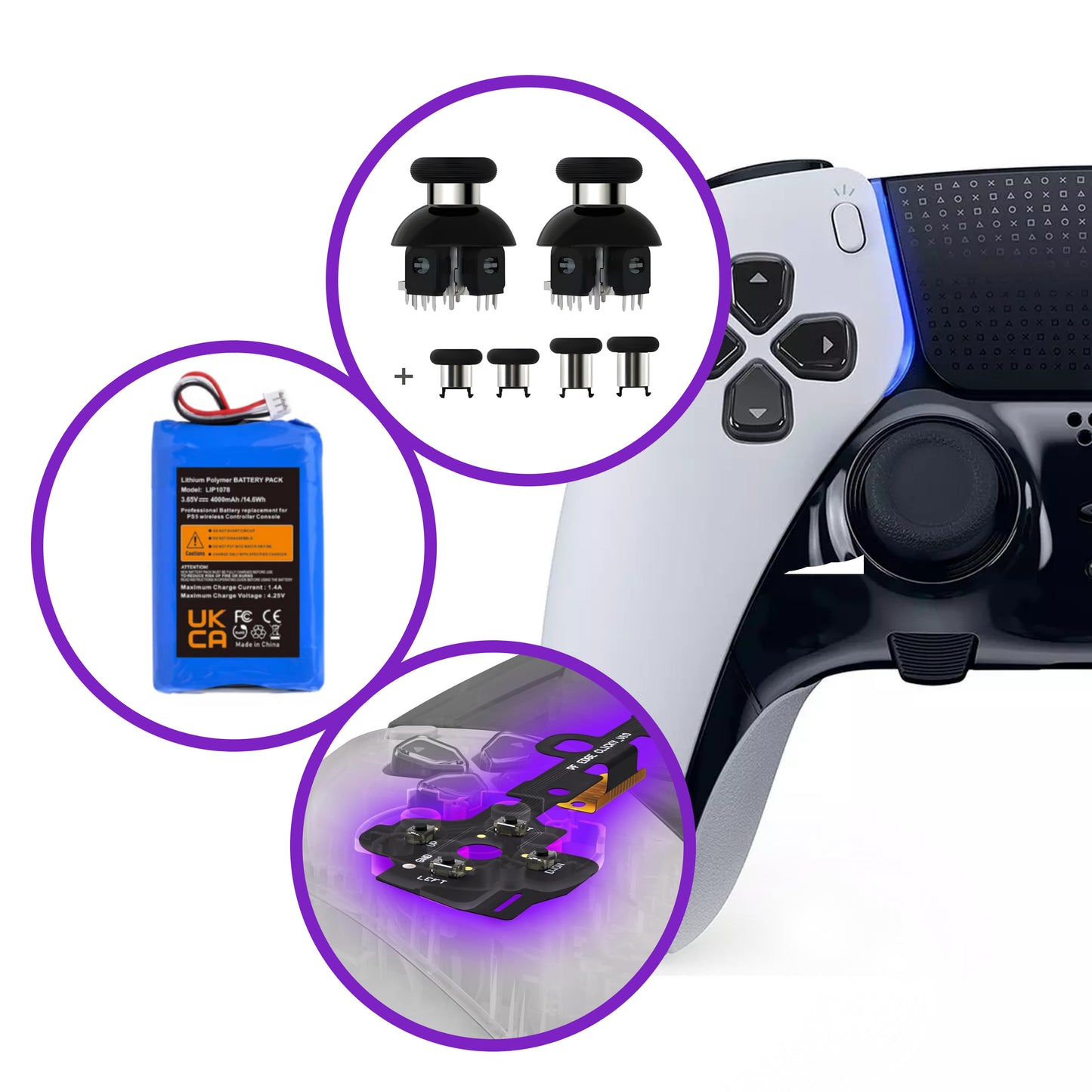 DualSense Edge Ultimate Upgrade – GuliKit TMR 720° Sticks, Clicky Face Buttons, 4000mAh Battery